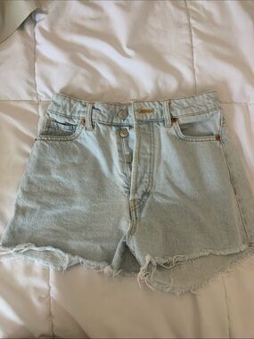 H&M Light Blue High-Rise Denim Shorts with Frayed Hem